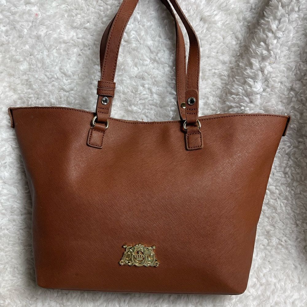 Juicy Couture leather Brown large Tote rhinestones & gold tone logo accents